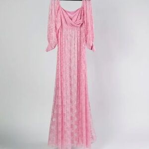 NWT Elegant Pink Lace Long Sleeve off shoulder dress see thru Sz XL